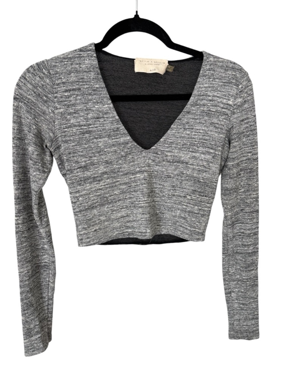 Alice + Olivia Jori Long-Sleeve Cropped Knit gray Top Sz 2